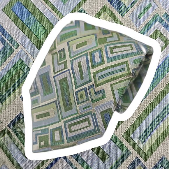 Steven Land Other - The Big Knot Steven Land Long Tie Mens Blue Green Jacquard Geometric 61.8" Silk
